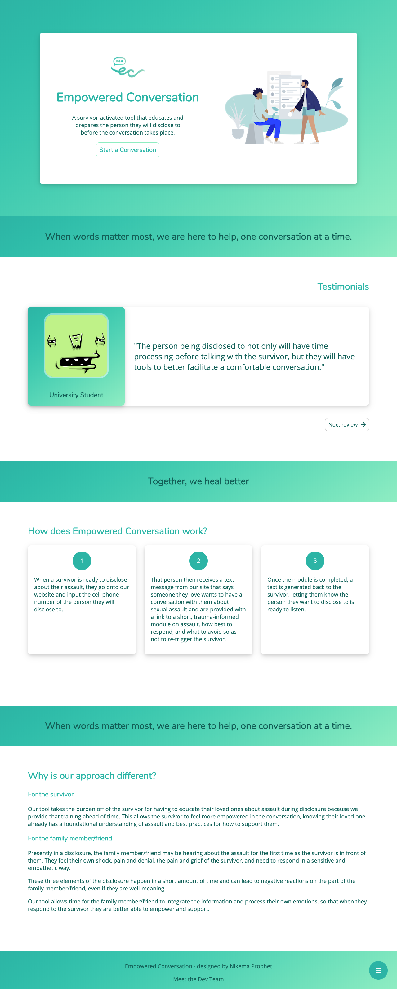 full page screen capture of Empowered Conversation landing page